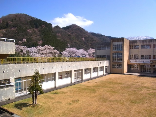 明るい春の庄川中学校.JPG